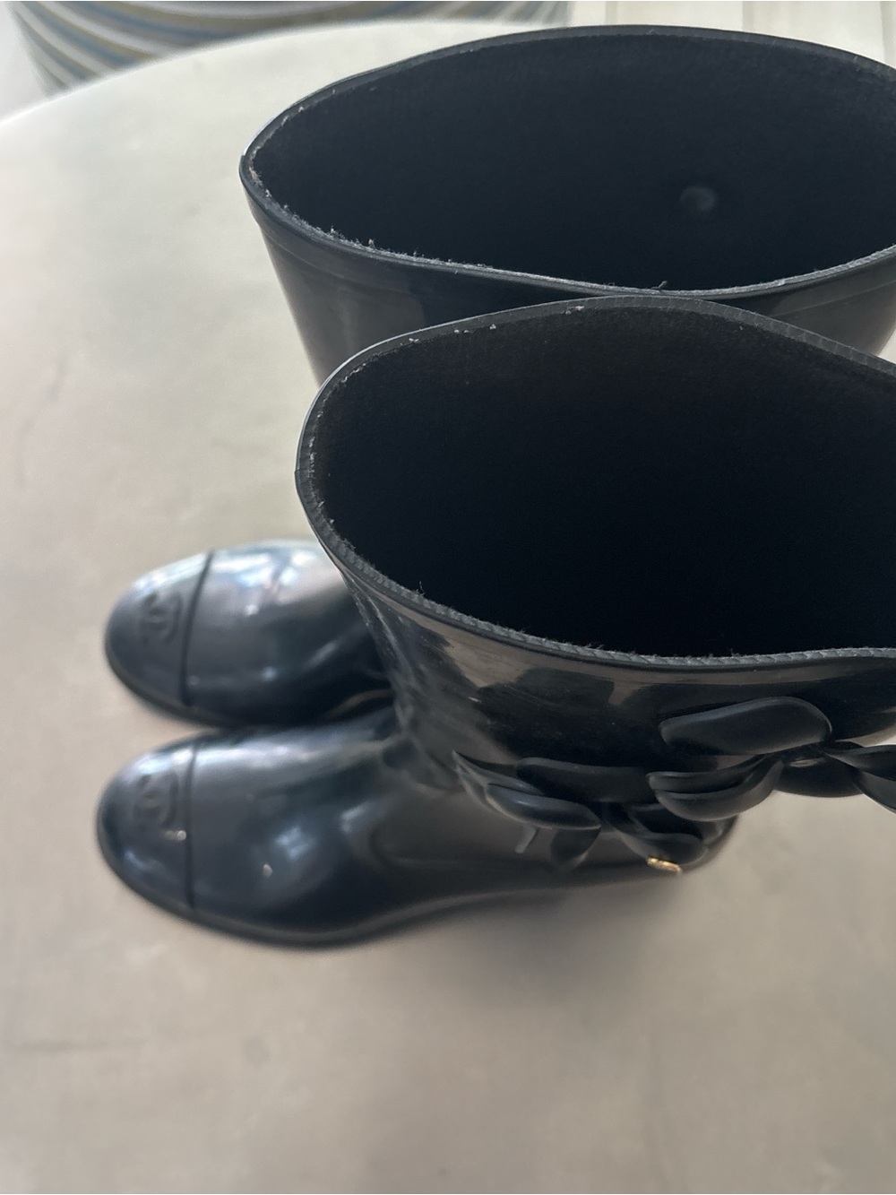 Glossy Black Rain Boots with Decorative Bow - Picture 1 of 4